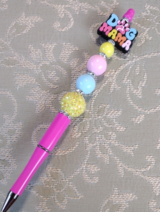 Handcrafted Other - Beaded Pink Dog Mama Pen with Pastel Beads
